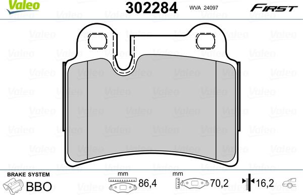 Valeo 302284 - Тормозные колодки, дисковые, комплект autospares.lv