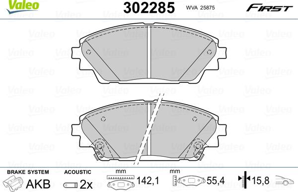 Valeo 302285 - Тормозные колодки, дисковые, комплект autospares.lv