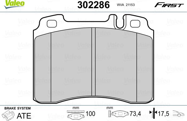 Valeo 302286 - Тормозные колодки, дисковые, комплект autospares.lv