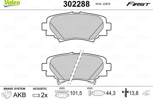 Valeo 302288 - Тормозные колодки, дисковые, комплект autospares.lv