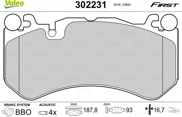 Valeo 302231 - Тормозные колодки, дисковые, комплект autospares.lv