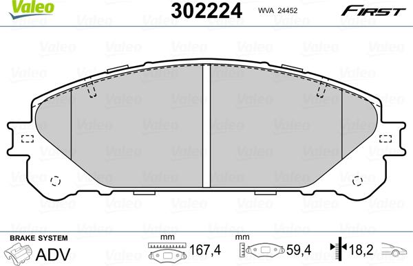 Valeo 302224 - Тормозные колодки, дисковые, комплект autospares.lv