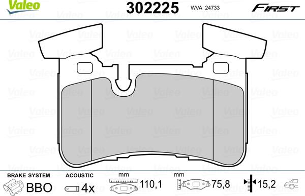 Valeo 302225 - Тормозные колодки, дисковые, комплект autospares.lv