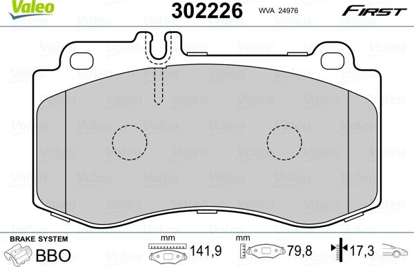 Valeo 302226 - Тормозные колодки, дисковые, комплект autospares.lv