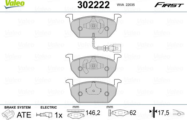 Valeo 302222 - Тормозные колодки, дисковые, комплект autospares.lv