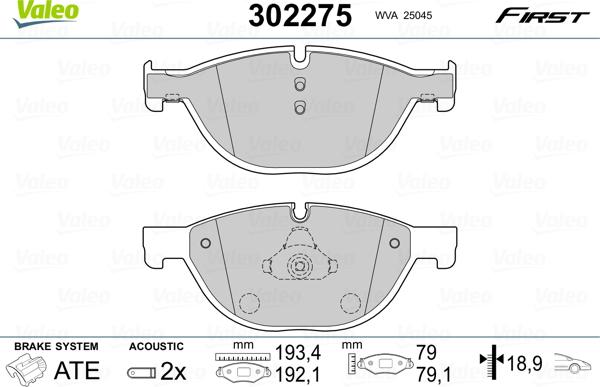 Valeo 302275 - Тормозные колодки, дисковые, комплект autospares.lv