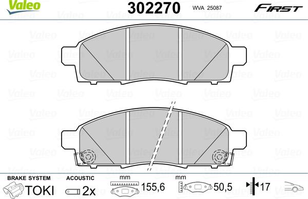 Valeo 302270 - Тормозные колодки, дисковые, комплект autospares.lv