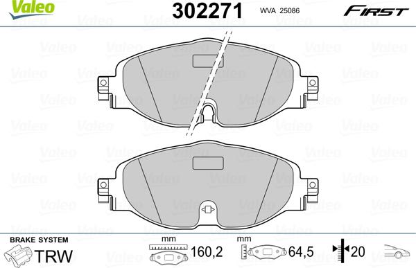 Valeo 302271 - Тормозные колодки, дисковые, комплект autospares.lv