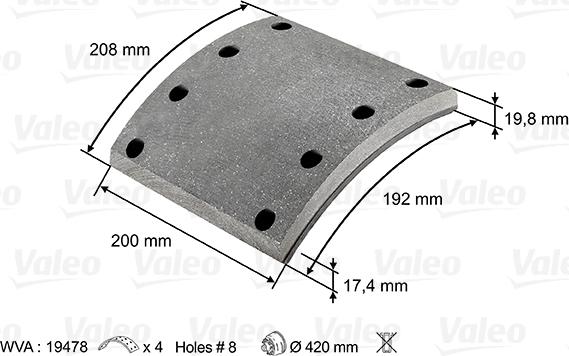 Valeo 219802 - Комплект тормозных башмаков, барабанные тормоза autospares.lv