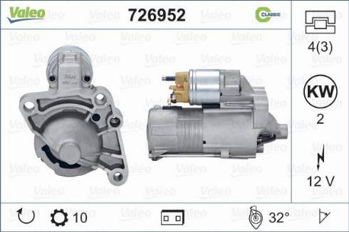 Valeo 726952 - Стартер autospares.lv