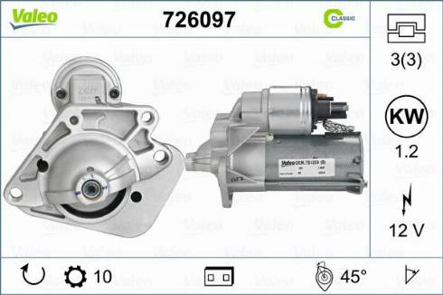 Valeo 726097 - Стартер autospares.lv