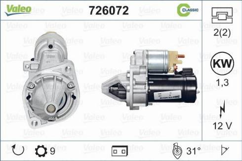 Valeo 726072 - Стартер autospares.lv