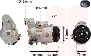 Van Wezel 3000K075 - Компрессор кондиционера autospares.lv