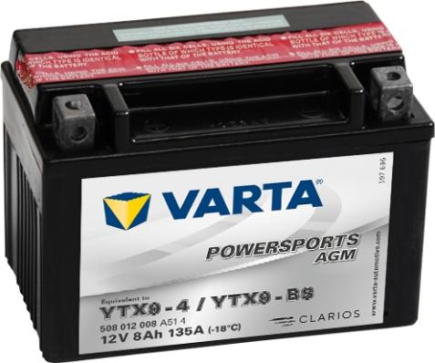 Varta 508012008A514 - Стартерная аккумуляторная батарея, АКБ autospares.lv