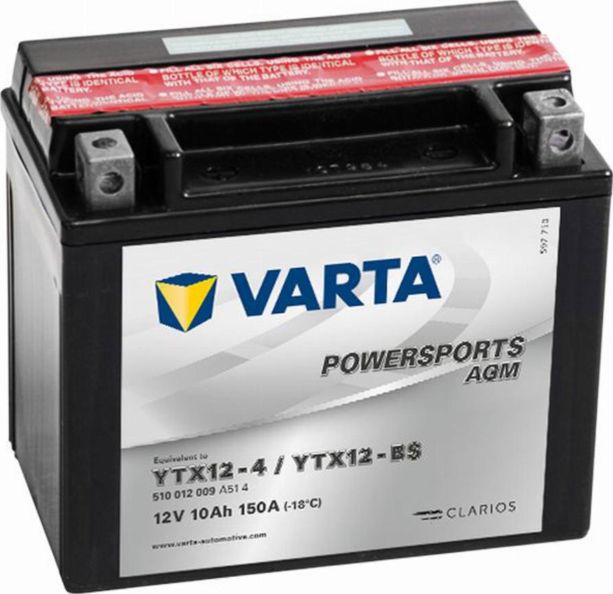 Varta 510 012 009 - Стартерная аккумуляторная батарея, АКБ autospares.lv