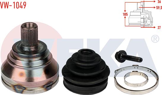 Veka VW-1049 - Шарнирный комплект, ШРУС, приводной вал autospares.lv