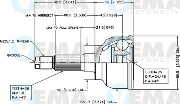 VEMA 18446 - Шарнирный комплект, ШРУС, приводной вал autospares.lv