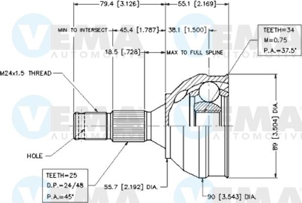 VEMA 18462 - Шарнирный комплект, ШРУС, приводной вал autospares.lv