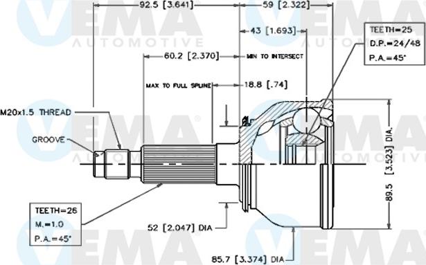 VEMA 18431 - Шарнирный комплект, ШРУС, приводной вал autospares.lv