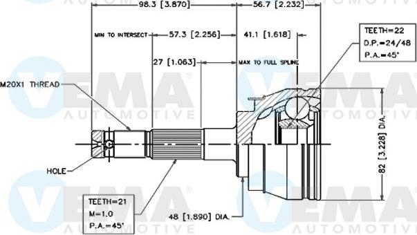 VEMA 18438 - Шарнирный комплект, ШРУС, приводной вал autospares.lv