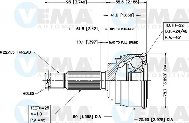 VEMA 18433 - Шарнирный комплект, ШРУС, приводной вал autospares.lv