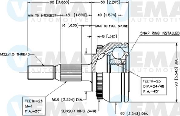 VEMA 18547 - Шарнирный комплект, ШРУС, приводной вал autospares.lv