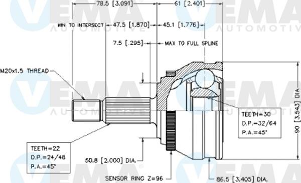 VEMA 18559 - Шарнирный комплект, ШРУС, приводной вал autospares.lv