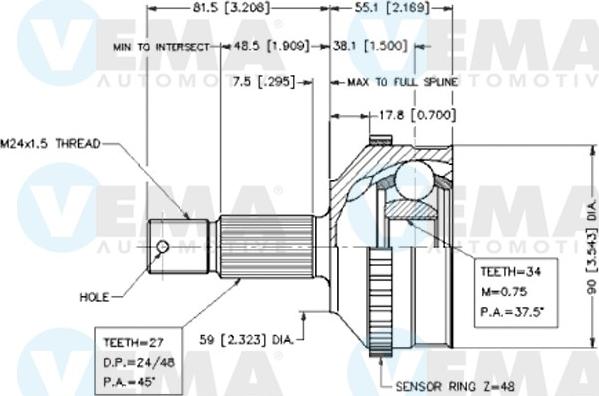 VEMA 18556 - Шарнирный комплект, ШРУС, приводной вал autospares.lv