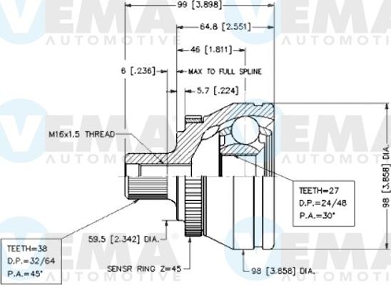 VEMA 18550 - Шарнирный комплект, ШРУС, приводной вал autospares.lv