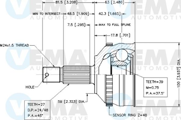 VEMA 18557 - Шарнирный комплект, ШРУС, приводной вал autospares.lv