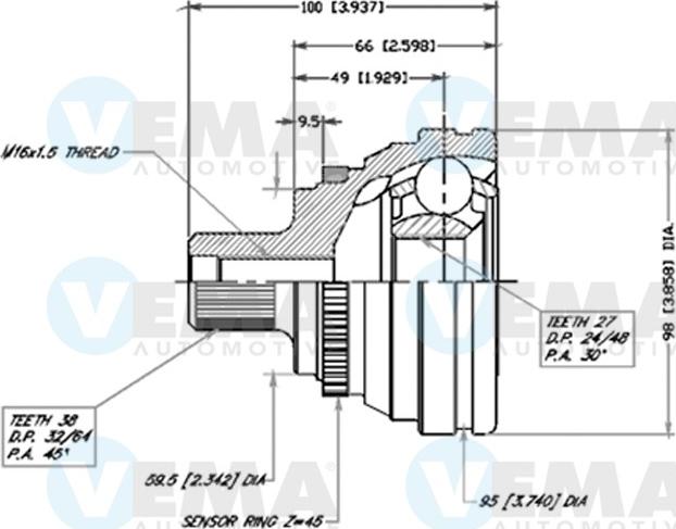 VEMA 18569 - Шарнирный комплект, ШРУС, приводной вал autospares.lv