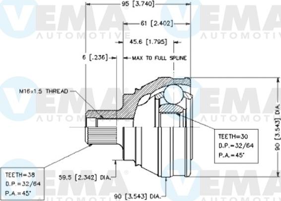 VEMA 18560 - Шарнирный комплект, ШРУС, приводной вал autospares.lv