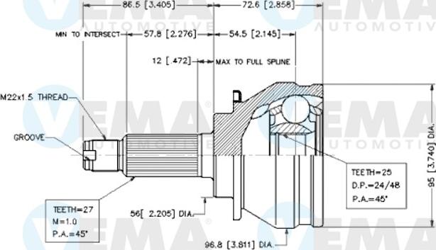 VEMA 18561 - Шарнирный комплект, ШРУС, приводной вал autospares.lv