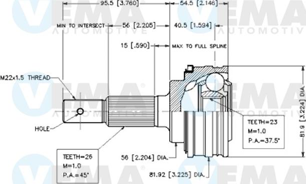 VEMA 18563 - Шарнирный комплект, ШРУС, приводной вал autospares.lv