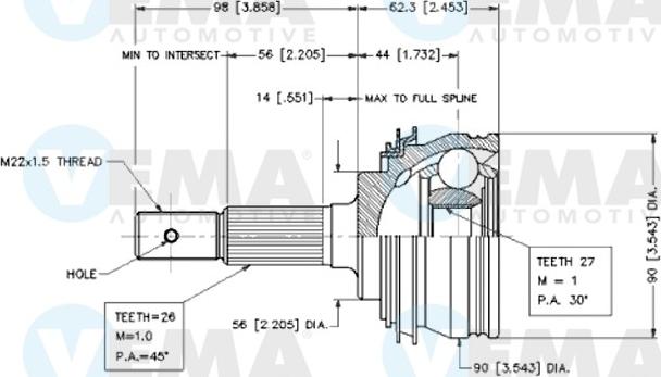 VEMA 18562 - Шарнирный комплект, ШРУС, приводной вал autospares.lv