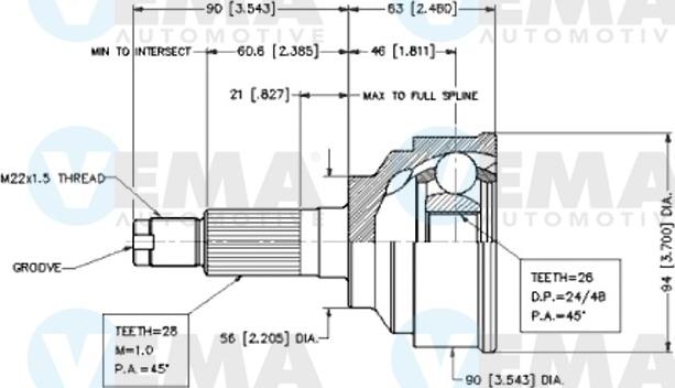 VEMA 18589 - Шарнирный комплект, ШРУС, приводной вал autospares.lv