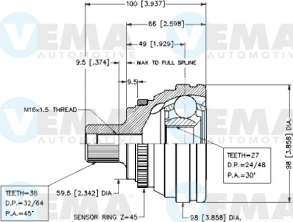 VEMA 18579 - Шарнирный комплект, ШРУС, приводной вал autospares.lv