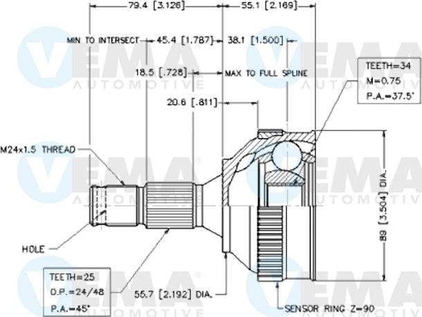 VEMA 18575 - Шарнирный комплект, ШРУС, приводной вал autospares.lv