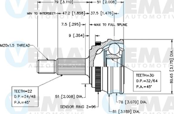 VEMA 18571 - Шарнирный комплект, ШРУС, приводной вал autospares.lv