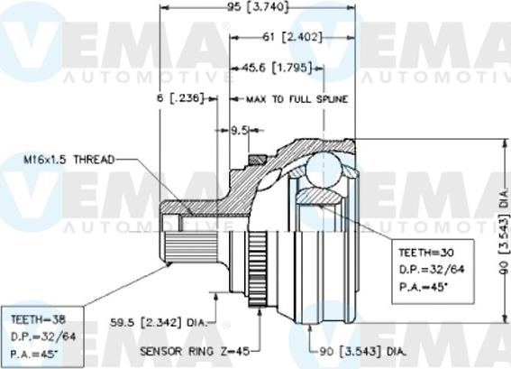 VEMA 18578 - Шарнирный комплект, ШРУС, приводной вал autospares.lv