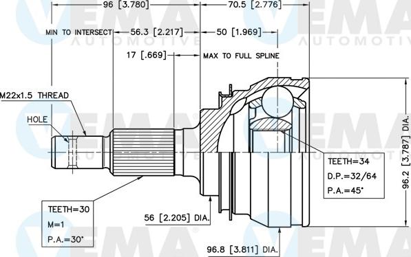 VEMA 18658 - Шарнирный комплект, ШРУС, приводной вал autospares.lv