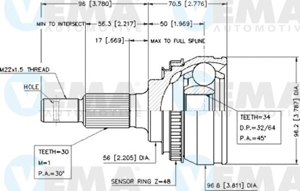 VEMA 18657 - Шарнирный комплект, ШРУС, приводной вал autospares.lv