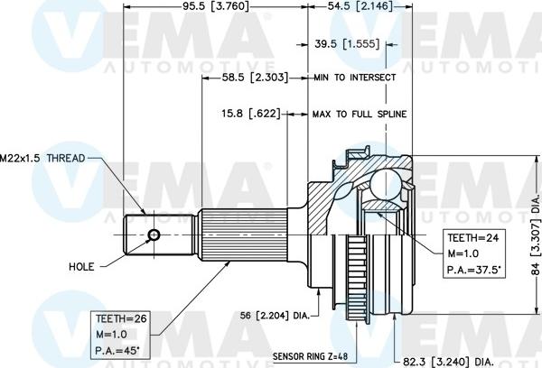 VEMA 18661 - Шарнирный комплект, ШРУС, приводной вал autospares.lv