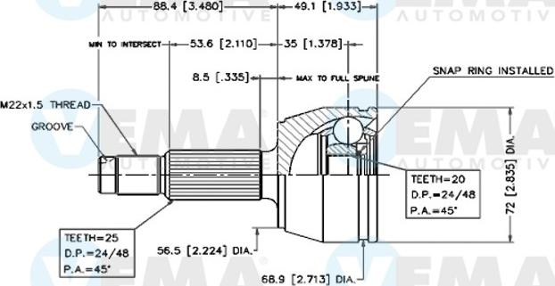 VEMA 18663 - Шарнирный комплект, ШРУС, приводной вал autospares.lv