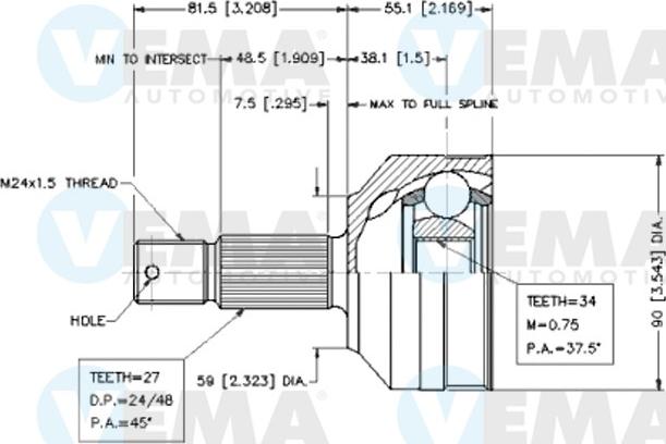 VEMA 18614 - Шарнирный комплект, ШРУС, приводной вал autospares.lv