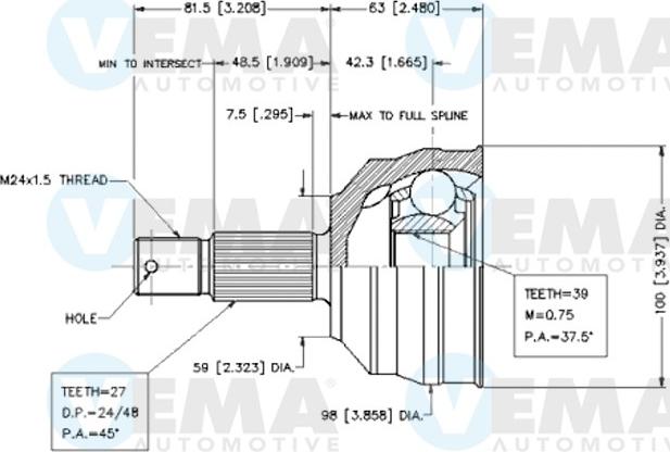 VEMA 18615 - Шарнирный комплект, ШРУС, приводной вал autospares.lv