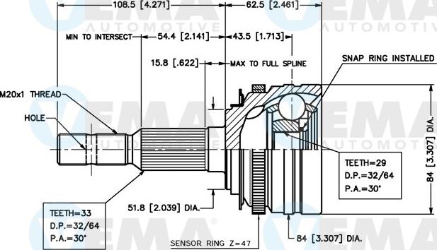 VEMA 18636 - Шарнирный комплект, ШРУС, приводной вал autospares.lv