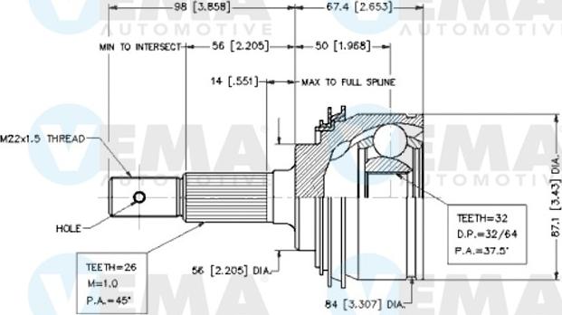 VEMA 18638 - Шарнирный комплект, ШРУС, приводной вал autospares.lv