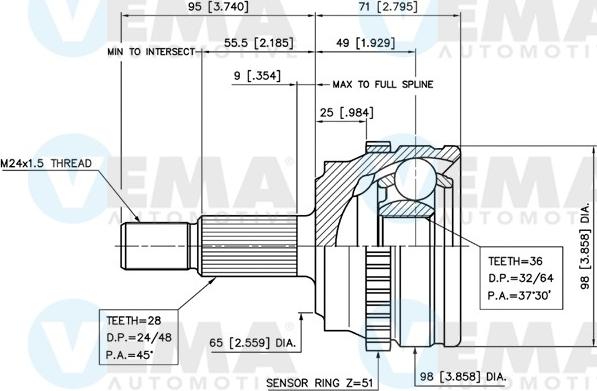 VEMA 18814 - Шарнирный комплект, ШРУС, приводной вал autospares.lv