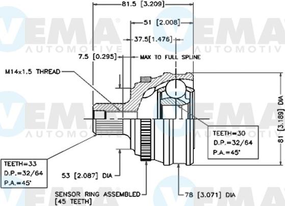 VEMA 18294 - Шарнирный комплект, ШРУС, приводной вал autospares.lv